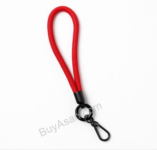 IMG_4608 بند دستی کوتاه ضخیم قرمز با قلاب فلزی مشکی نگهدارنده گوشی و لوازم - Image 1