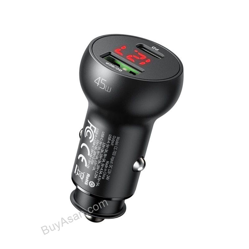 Image 66 شارژر فندکی دو پورت 45 وات فست شارژ (USB + Type-C) با نمایشگر دیجیتال مکدودو مدل CC-7030 - Image 1
