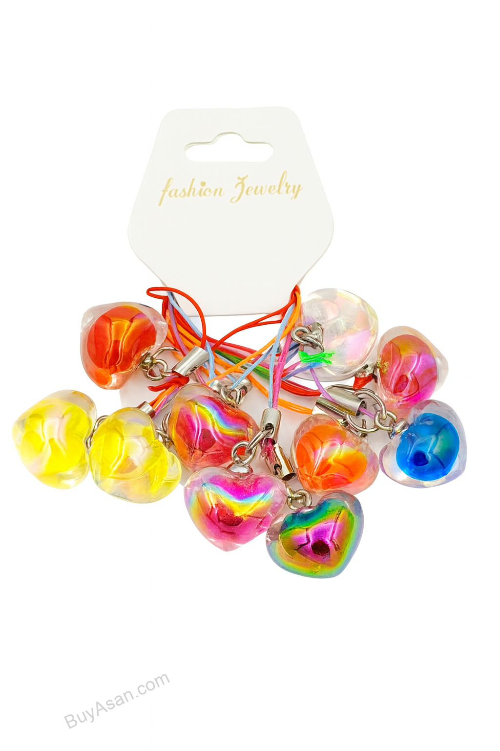 im۶age آویز قلبی رنگی موبایل و جاکلیدی – پک 10 عددی (شفاف / مات) - Image 1